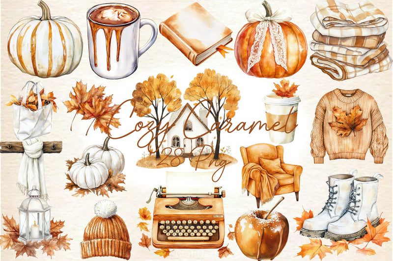 Cozy Caramel & White Fall Clipart Bundle 2 - CraftNest - Digital Crafting and Art
