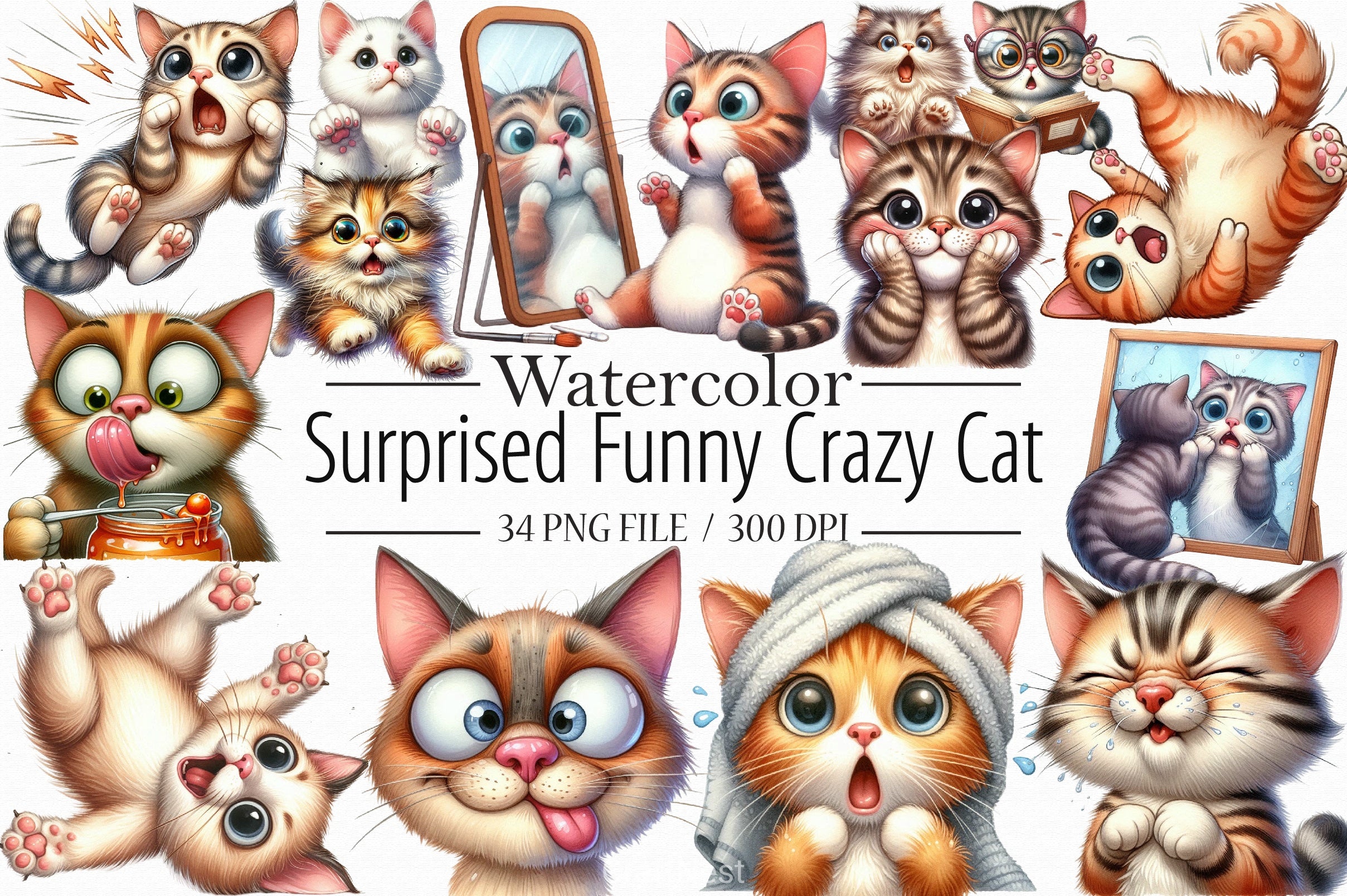 Surprised Crazy Cat Clipart Bundle - CraftNest - Digital Crafting and Art