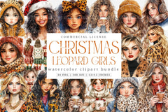 Leopard Girls Christmas Clipart Bundle - CraftNest - Digital Crafting and Art