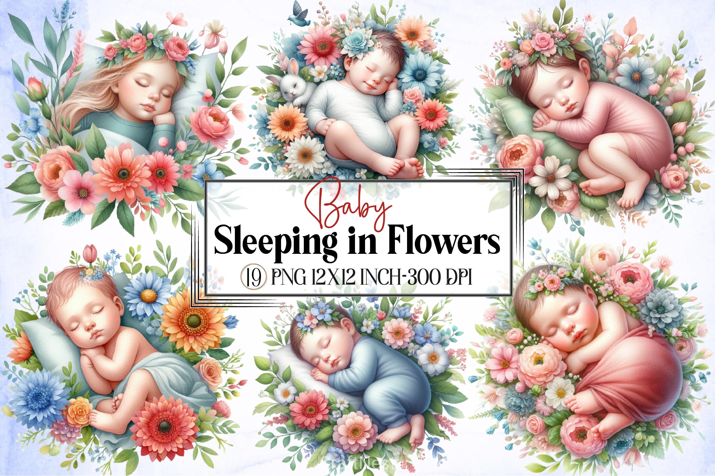 Baby Sleeping Flowers Clipart Bundle - CraftNest - Digital Crafting and Art