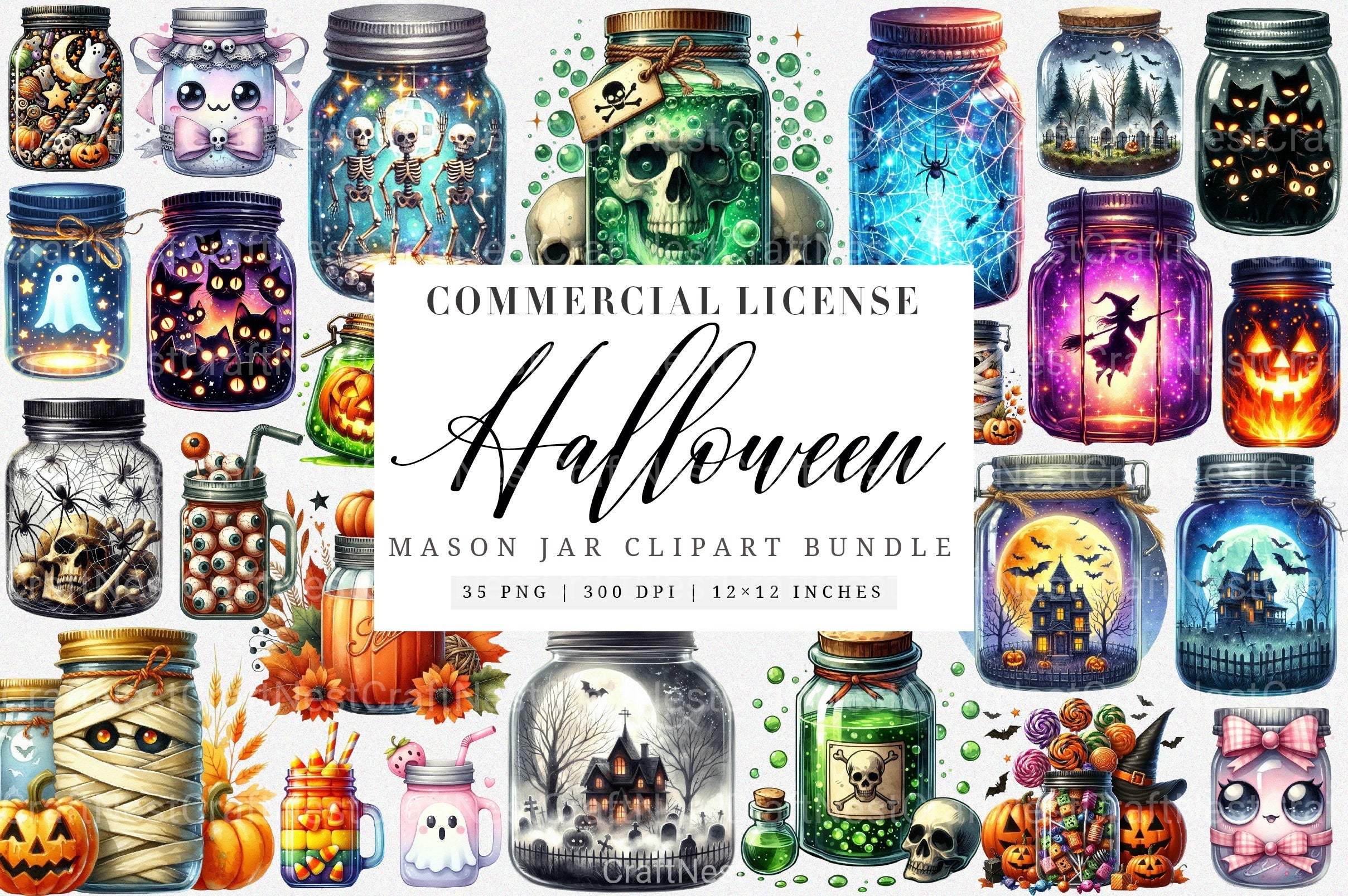 Halloween Mason Jar Clipart Bundle 1 - CraftNest - Digital Crafting and Art