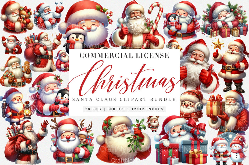 Santa Claus Cute Christmas Whimsical Clipart Bundle Commercial License - CraftNest - Digital Crafting and Art