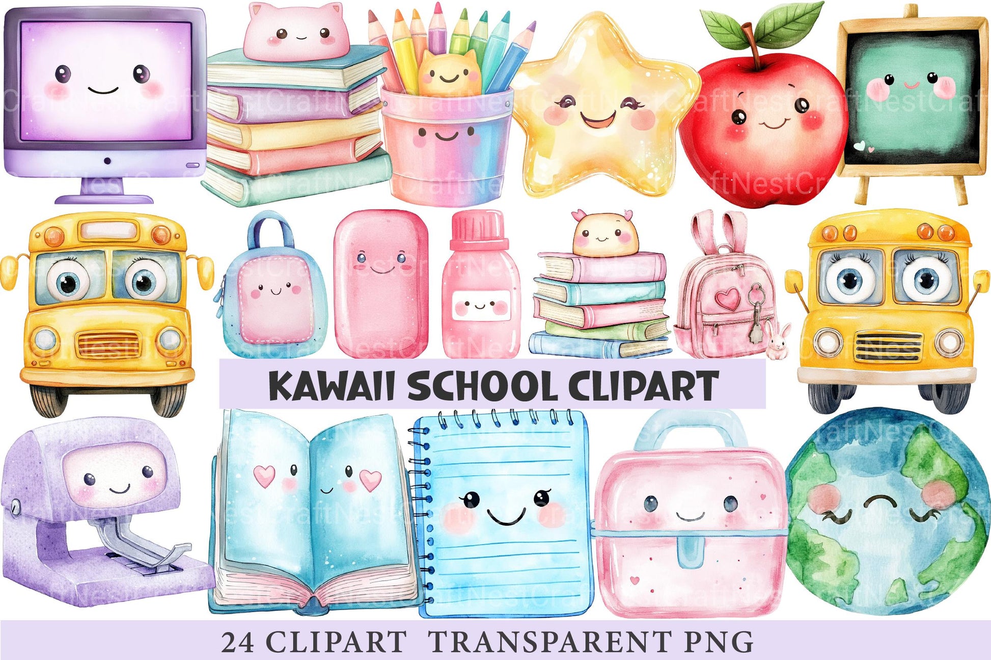 Kawaii School Clipart - CraftNest - Digital Crafting and Art