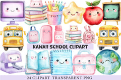 Kawaii School Clipart - CraftNest - Digital Crafting and Art