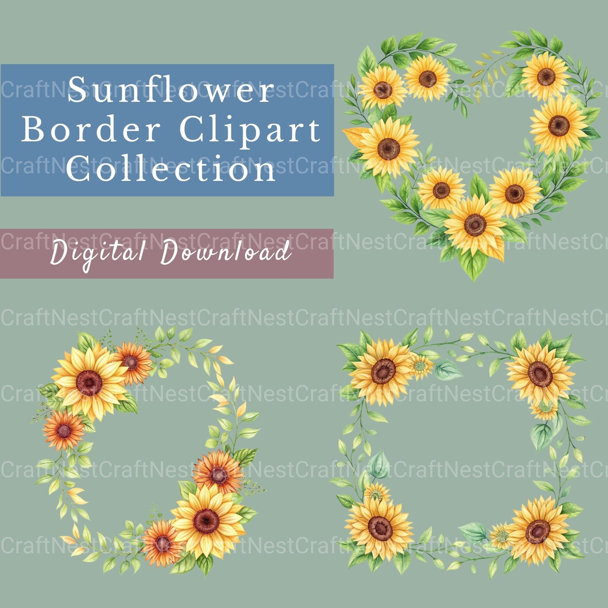 Sunflower Borders Clipart Bundle - CraftNest - Digital Crafting and Art