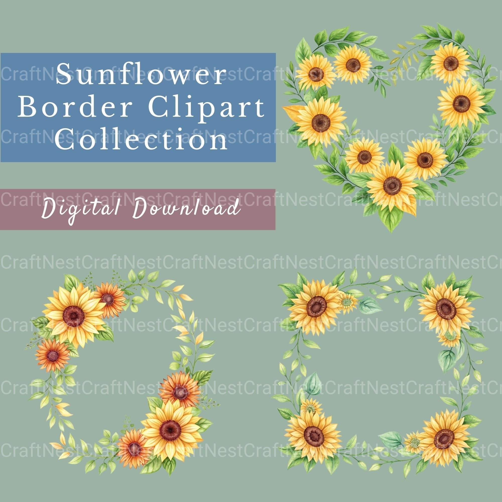 Sunflower Borders Clipart Bundle - CraftNest - Digital Crafting and Art
