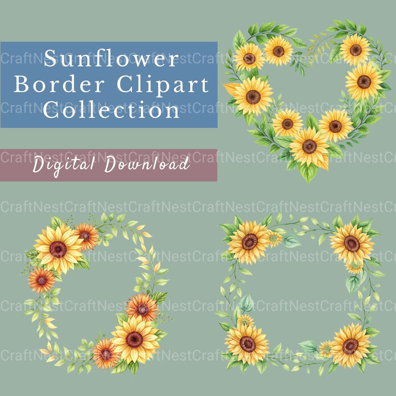 Sunflower Borders Clipart Bundle - CraftNest - Digital Crafting and Art
