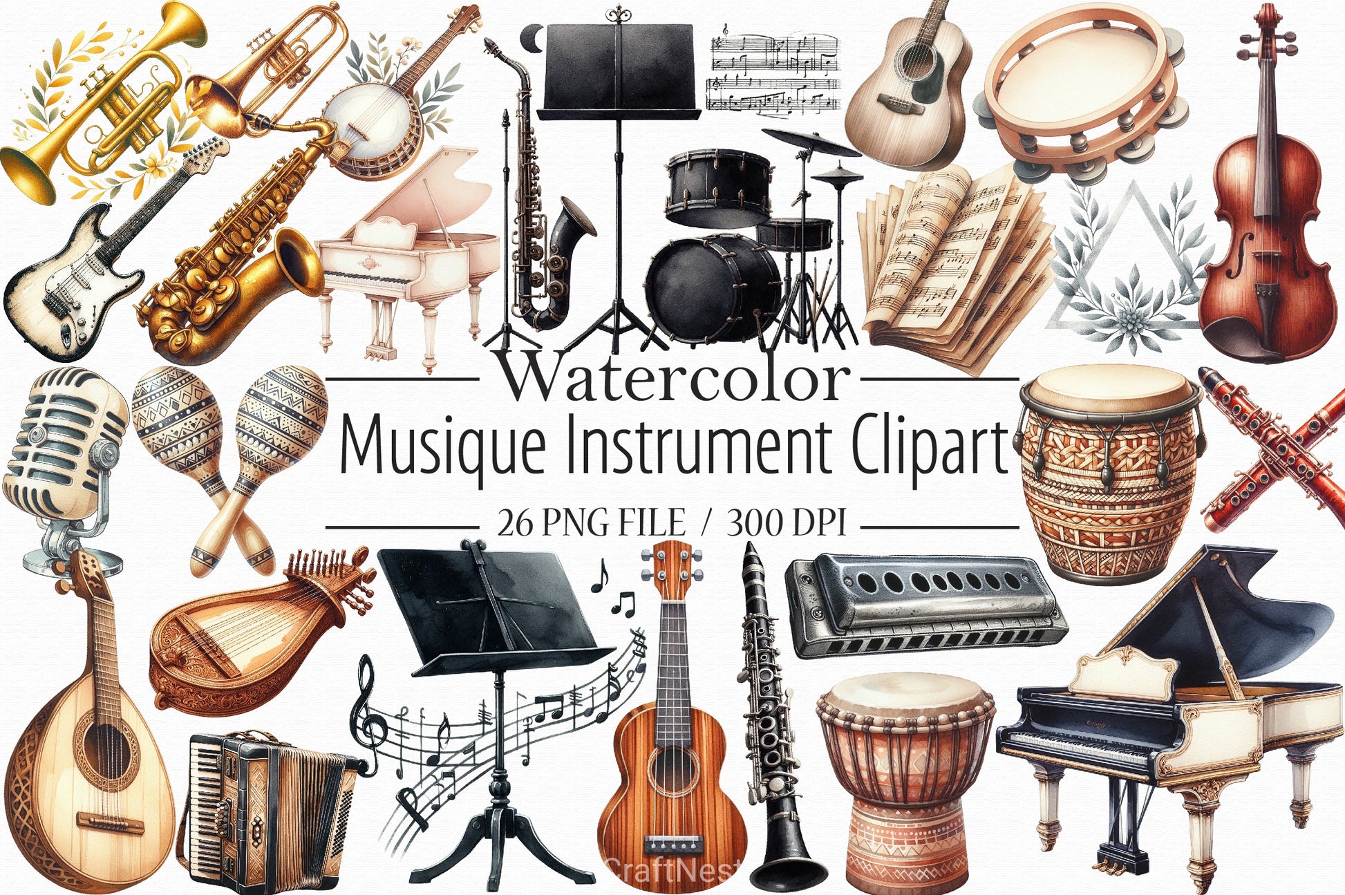 Musique Instrument Clipart Bundle 4 - CraftNest - Digital Crafting and Art