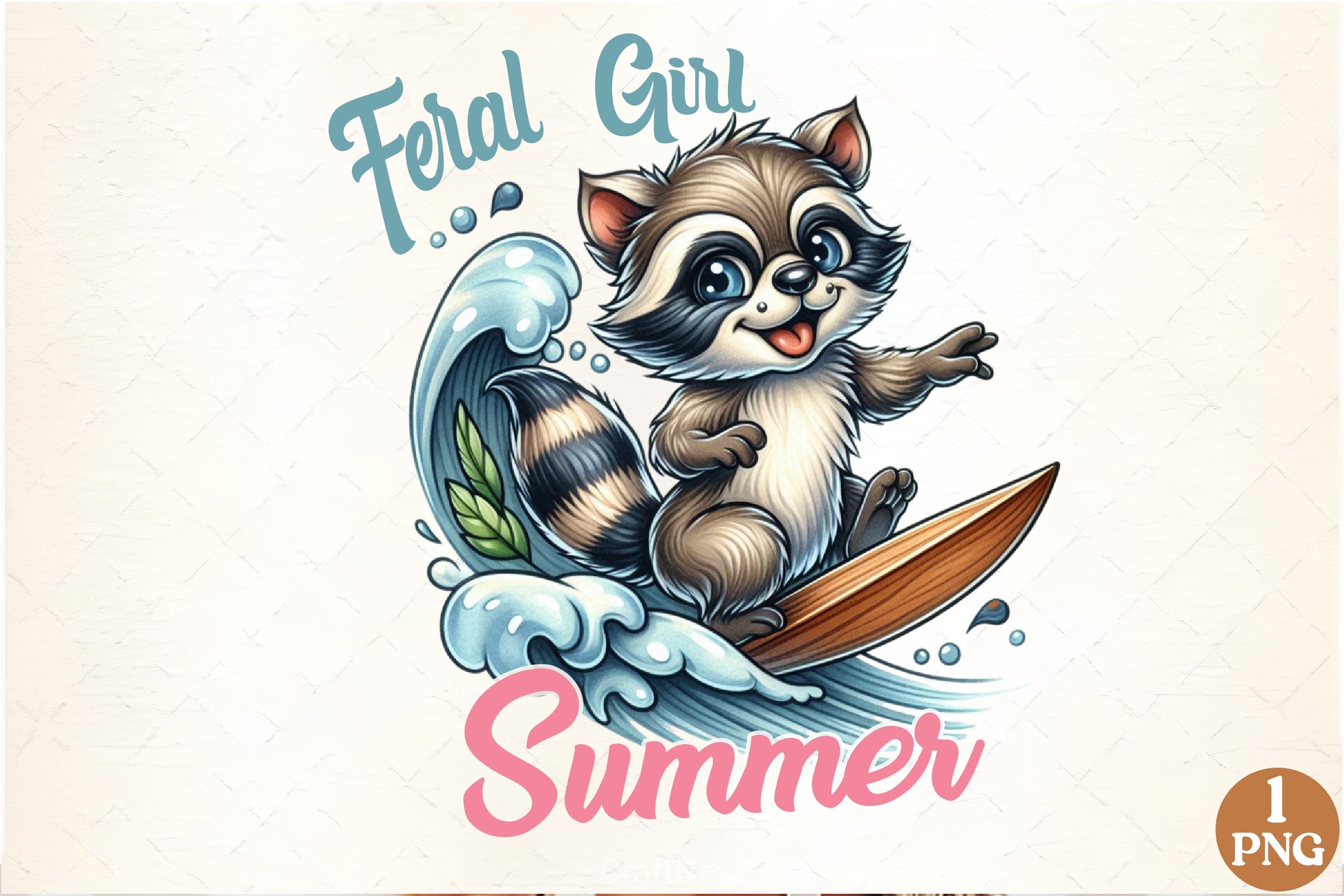 Feral Girl Summer Raccoon Surfboard Clipart Bundle - CraftNest - Digital Crafting and Art
