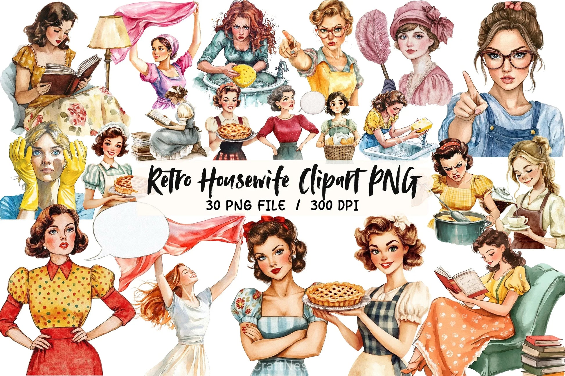 Retro Housewife Clipart Bundle 4 - CraftNest - Digital Crafting and Art