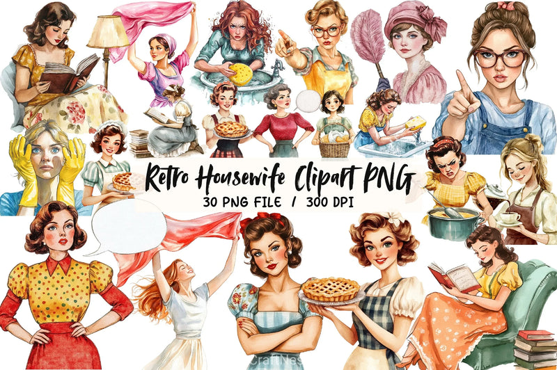 Retro Housewife Clipart Bundle 4 - CraftNest - Digital Crafting and Art