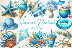 Summer Neutral Blue Clipart Bundle - CraftNest - Digital Crafting and Art