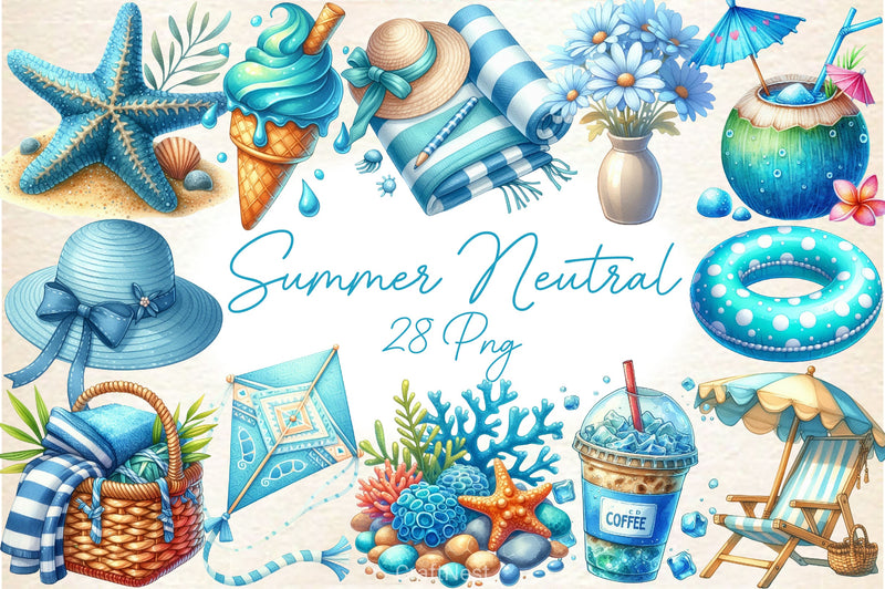 Summer Neutral Blue Clipart Bundle - CraftNest - Digital Crafting and Art