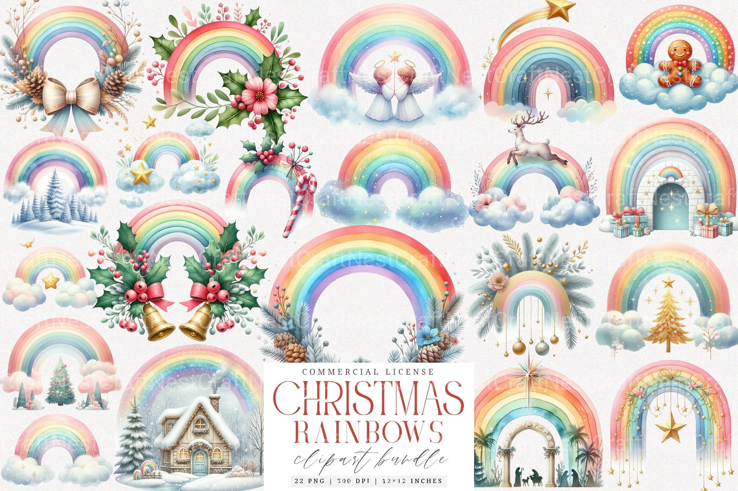 Christmas Pastel Rainbow Clipart Bundle - CraftNest - Digital Crafting and Art