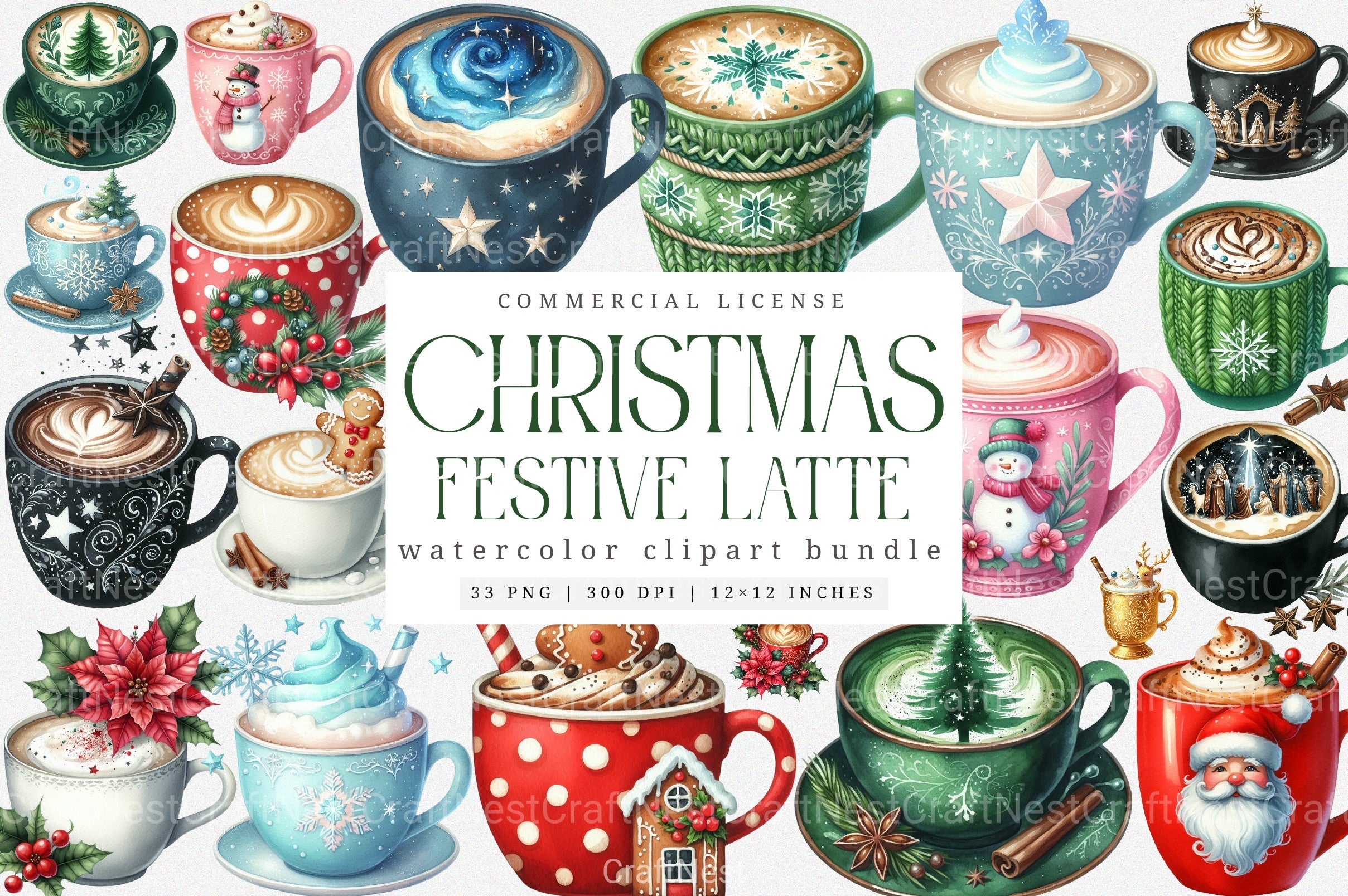 Festive Latte Christmas Coffee Clipart Bundle - CraftNest - Digital Crafting and Art