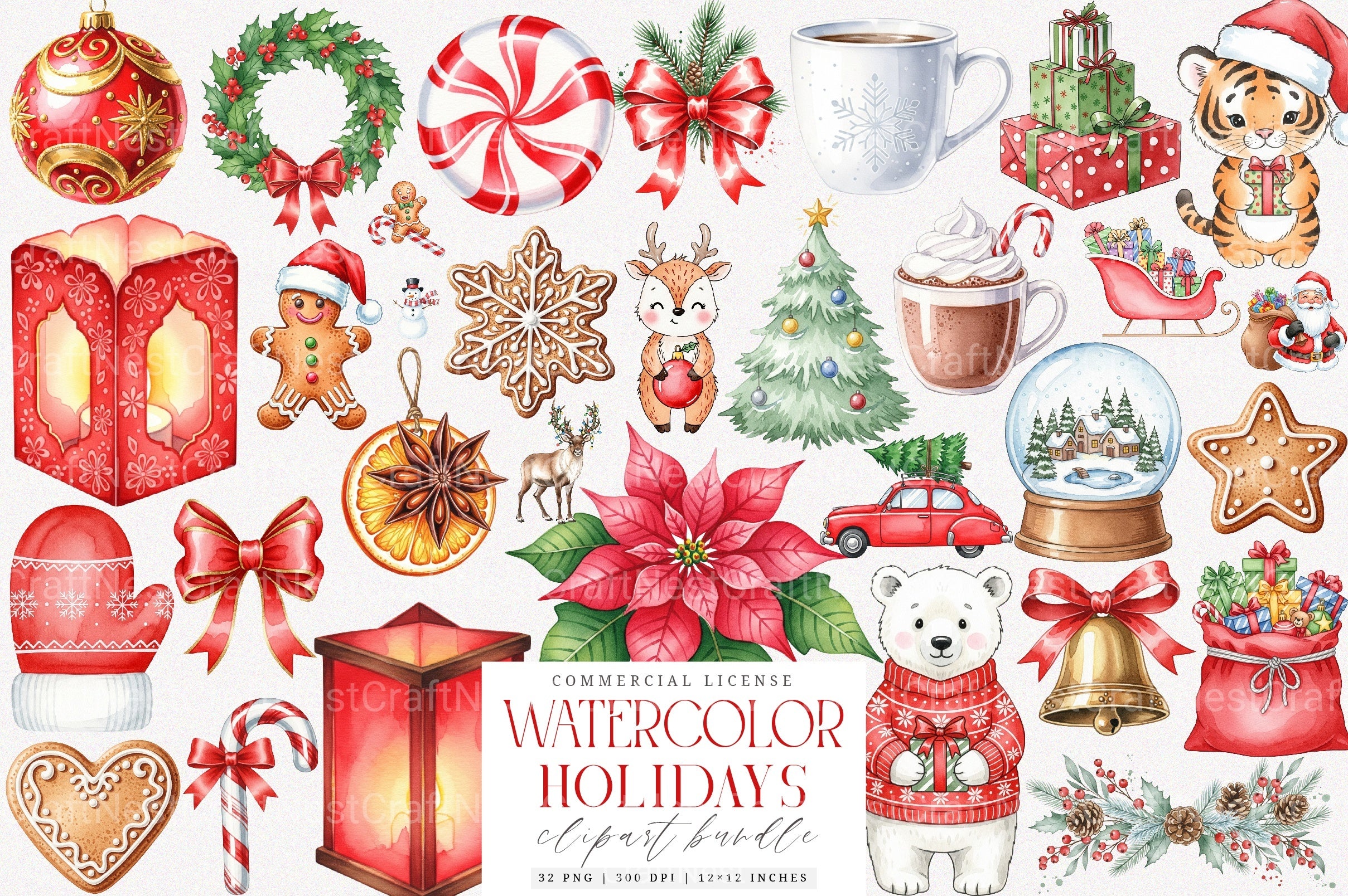 Happy Holidays Christmas Clipart Bundle - CraftNest - Digital Crafting and Art