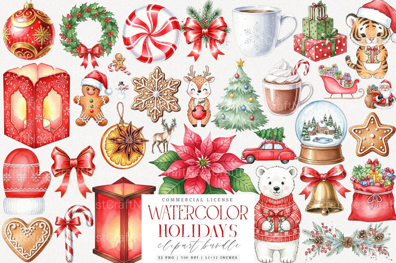 Happy Holidays Christmas Clipart Bundle - CraftNest - Digital Crafting and Art
