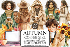 Autumn Coffee Girl Clipart Bundle - CraftNest - Digital Crafting and Art