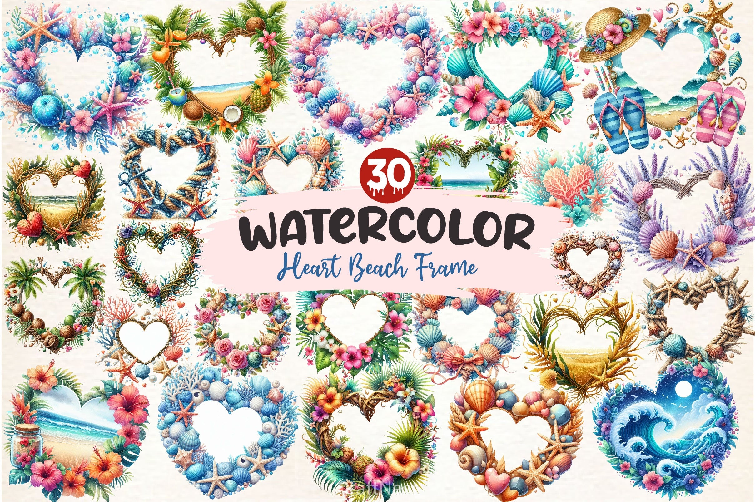 Heart Beach Frame Clipart Bundle - CraftNest - Digital Crafting and Art