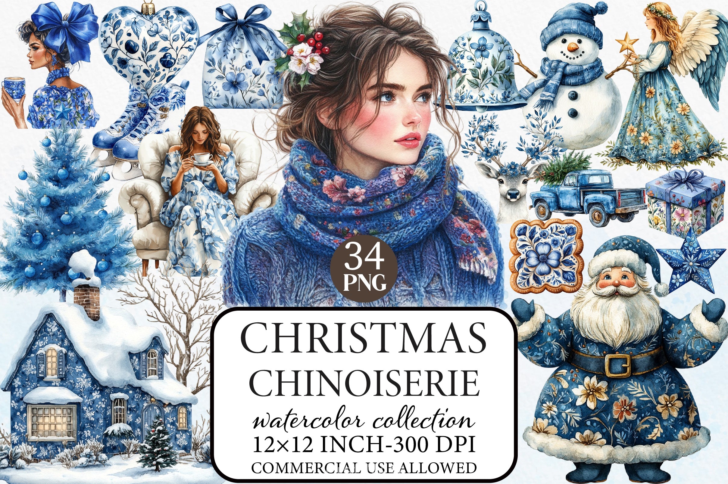 Chinoiserie Christmas Clipart Bundle 3 - CraftNest - Digital Crafting and Art
