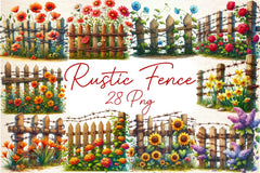 Rustic Fence With Flowers Clipart Bundle - CraftNest - Digital Crafting and Art