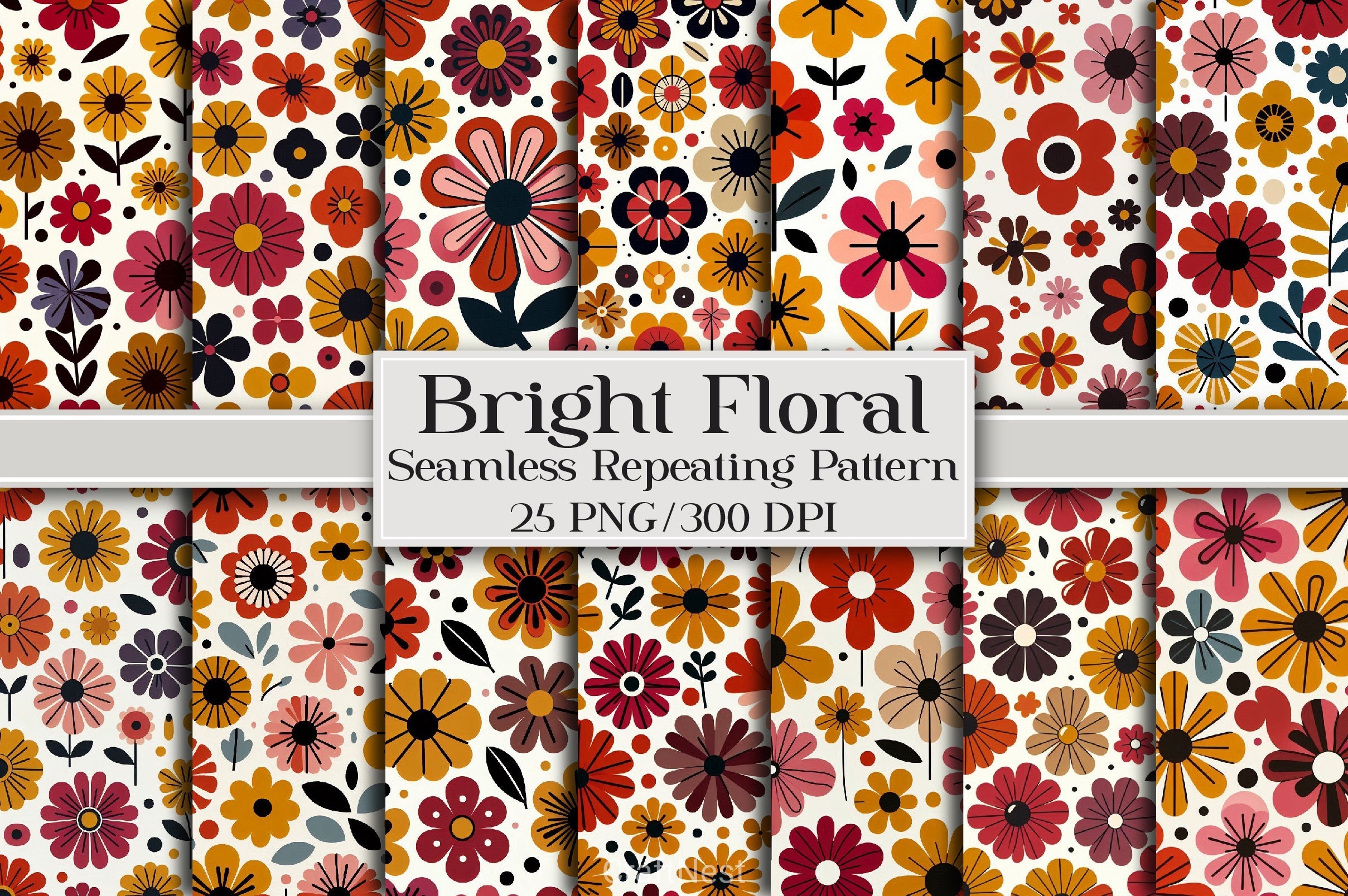 Bright Floral Seamless Pattern Digital Paper - CraftNest - Digital Crafting and Art