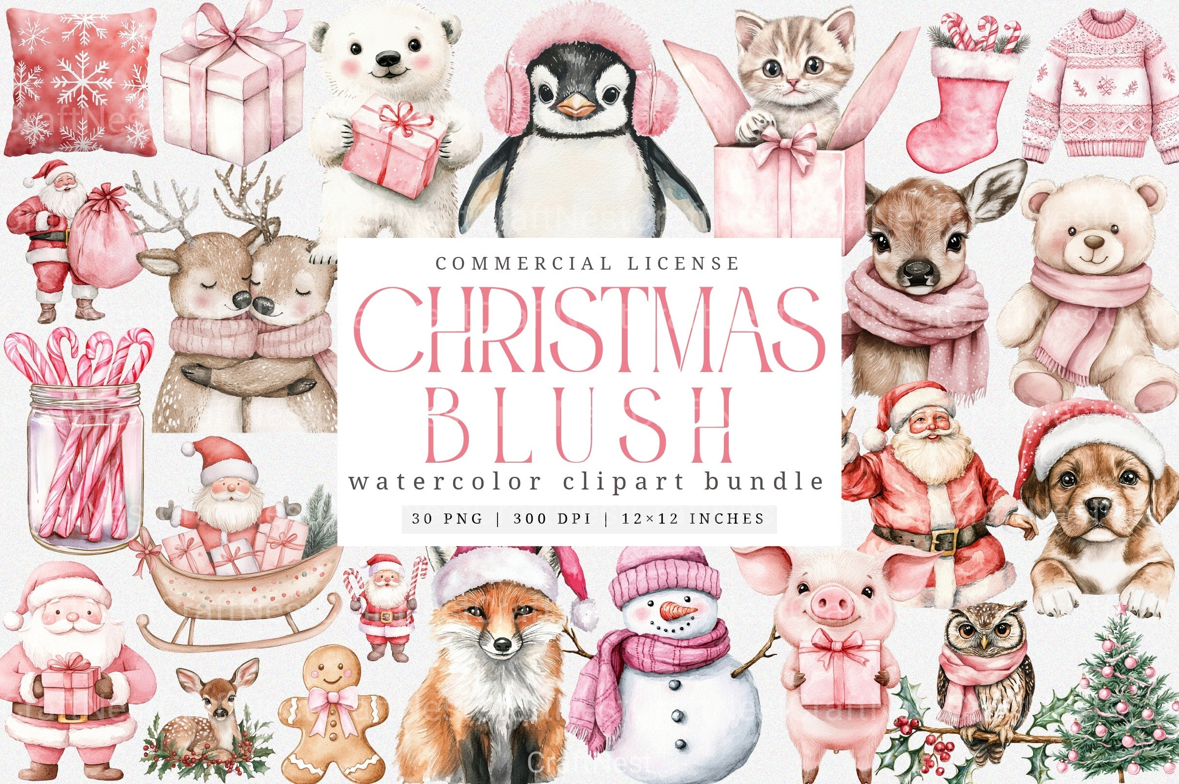 Blush Christmas Clipart Bundle - CraftNest - Digital Crafting and Art