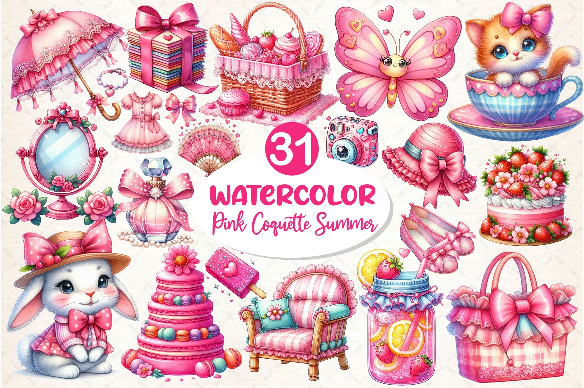 Pink Coquette Hello Summer Clipart Bundle - CraftNest - Digital Crafting and Art