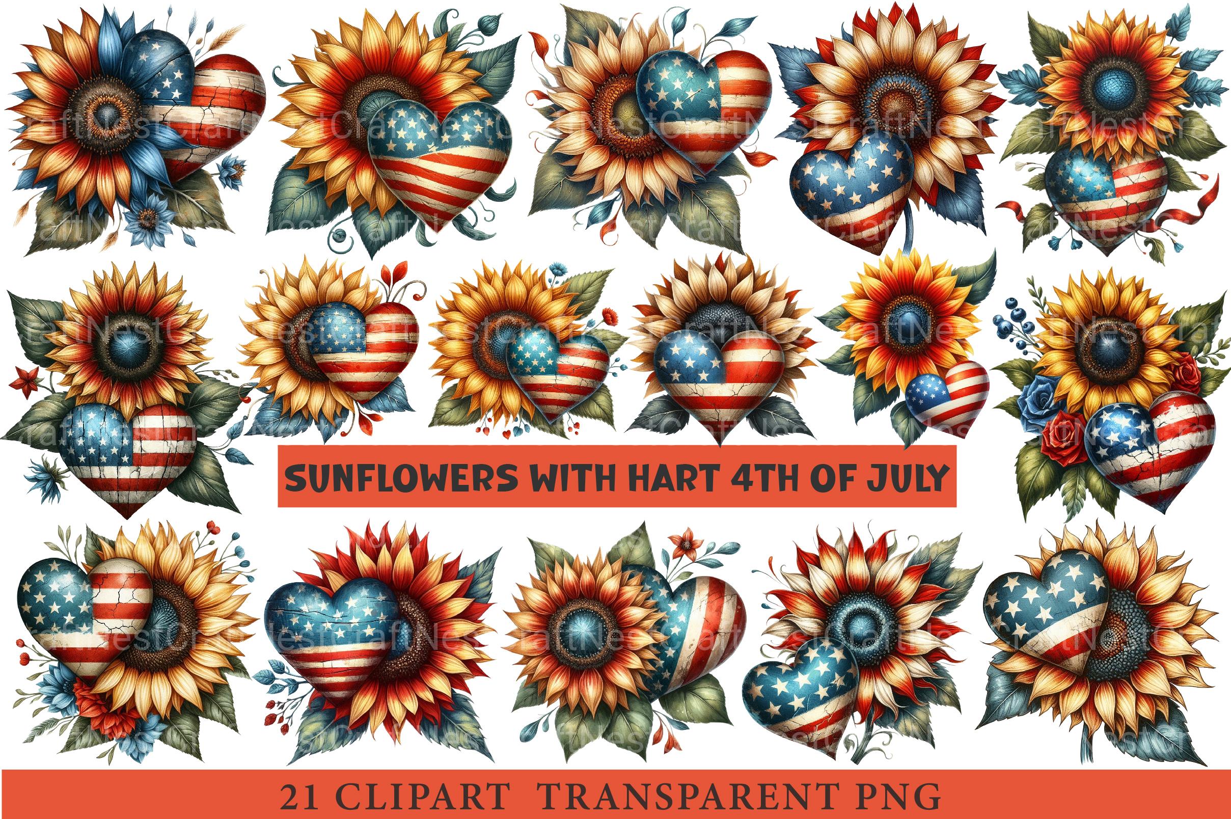 Sunflowers With Hart 4th of July Clipart - CraftNest - Digital Crafting and Art