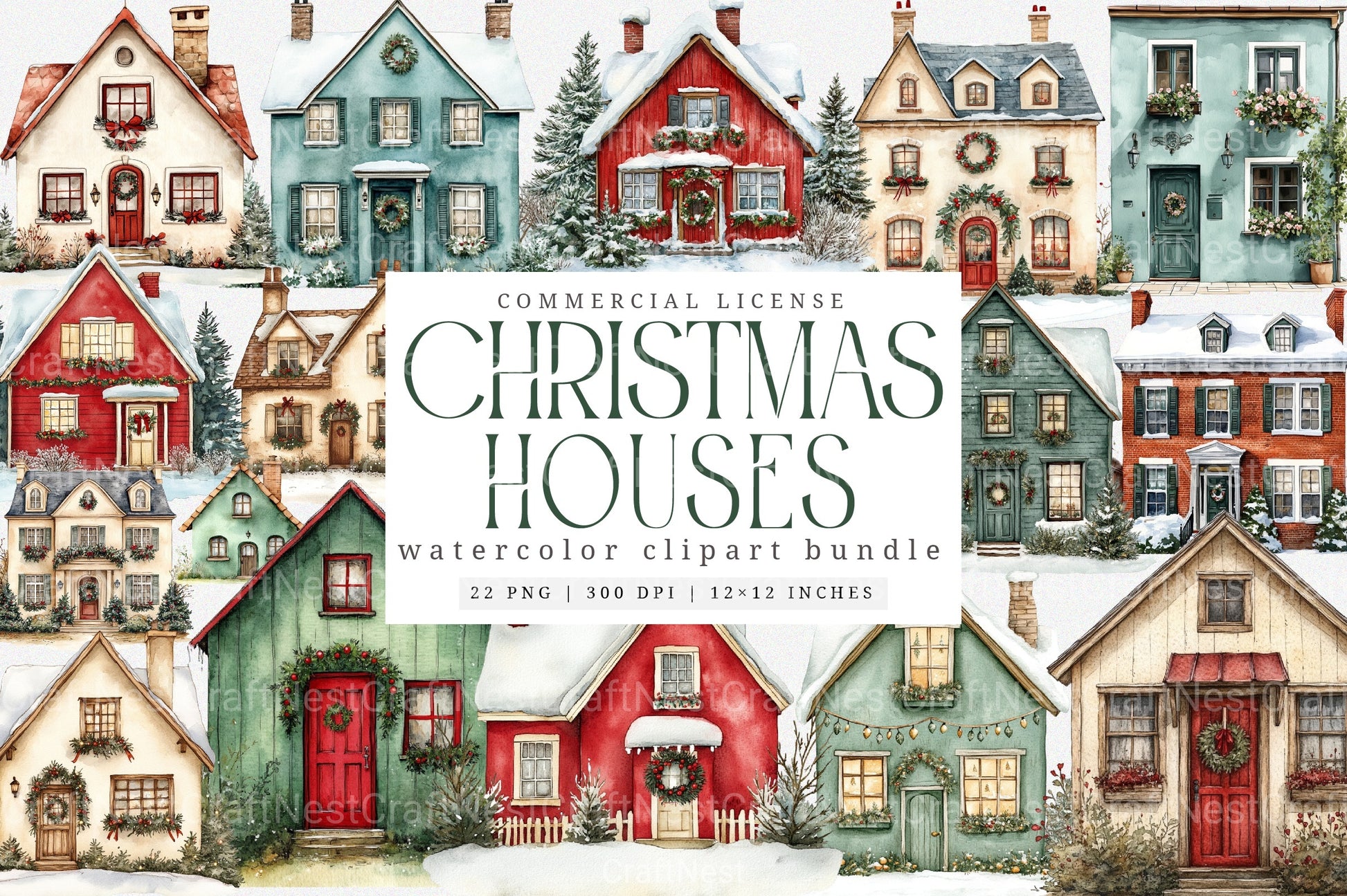 Christmas Houses Clipart Bundle - CraftNest - Digital Crafting and Art