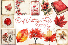 Red Vintage Fall Ephemera Clipart Bundle 2 - CraftNest - Digital Crafting and Art