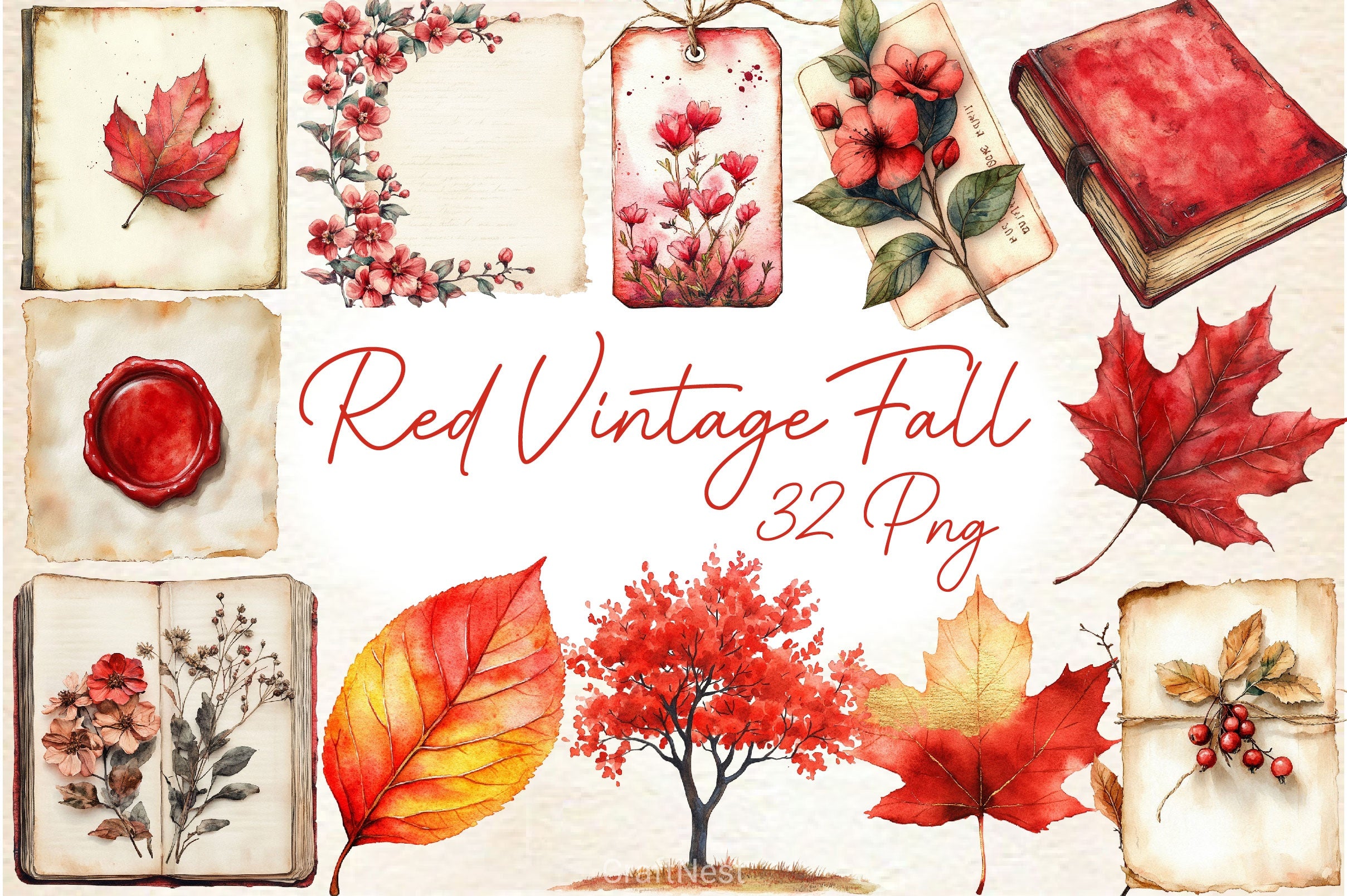 Red Vintage Fall Ephemera Clipart Bundle 2 - CraftNest - Digital Crafting and Art