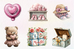 Pink Baby Girl Nursery Clipart Bundle 3 - CraftNest - Digital Crafting and Art
