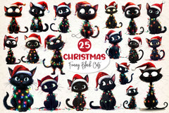 Funny Christmas Black Cat Clipart Bundle 6 - CraftNest - Digital Crafting and Art