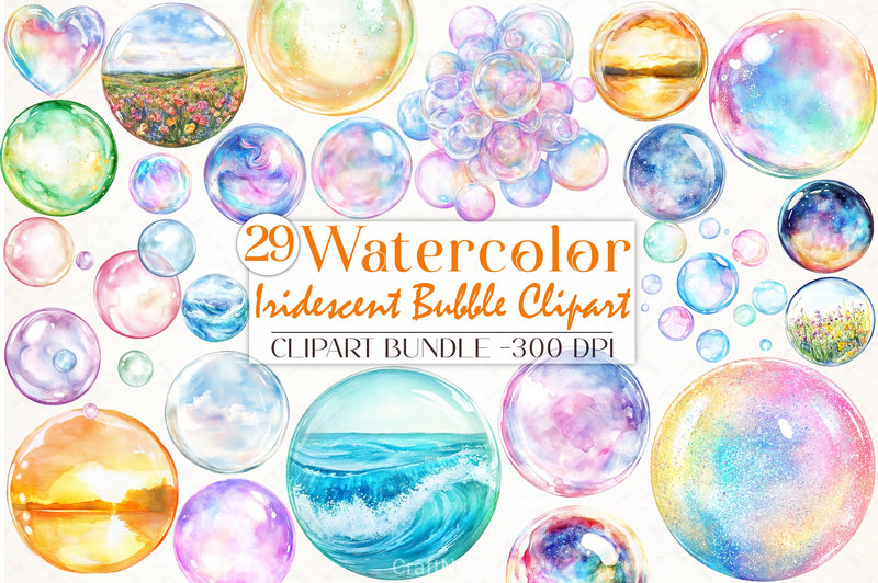 Watercolour Iridescent Bubble Clipart Bundle - CraftNest - Digital Crafting and Art
