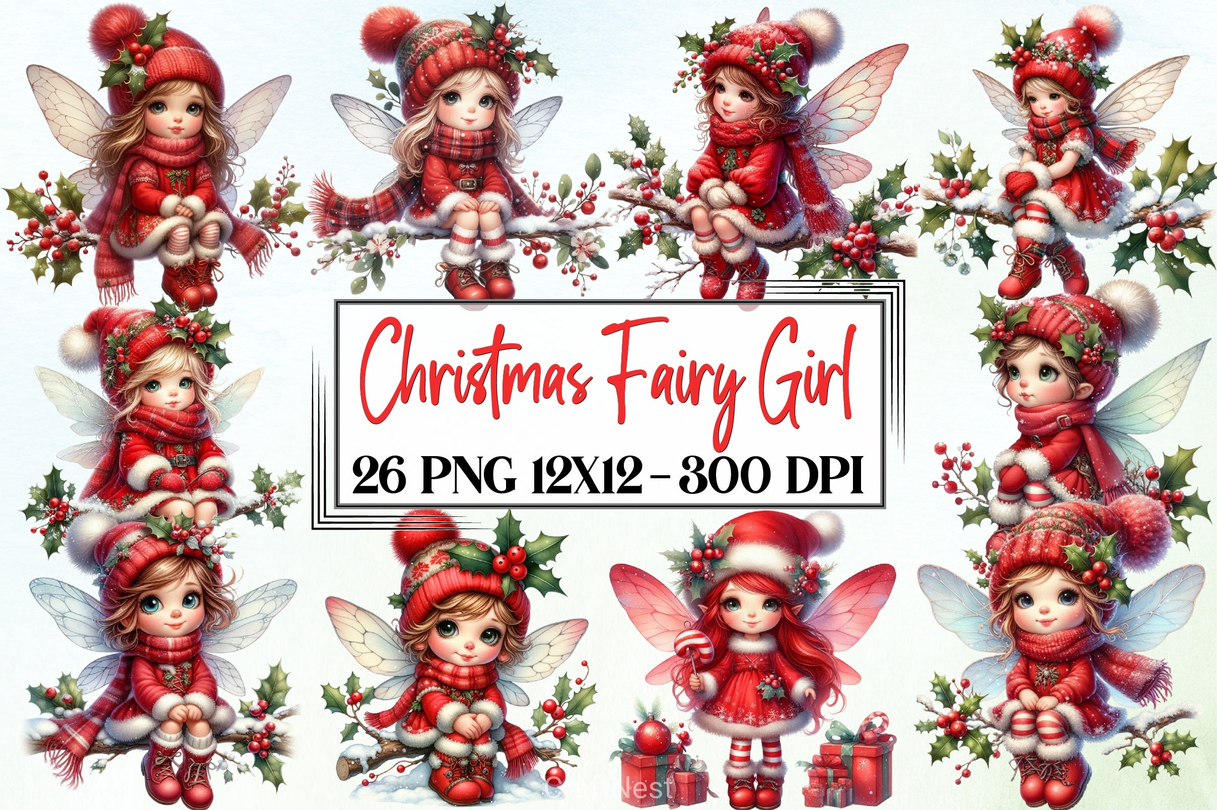 Cute Christmas Fairy Clipart Bundle - CraftNest - Digital Crafting and Art