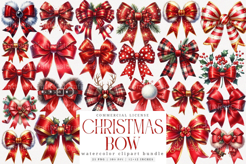 Red Coquette Christmas Bow Clipart Bundle - CraftNest - Digital Crafting and Art
