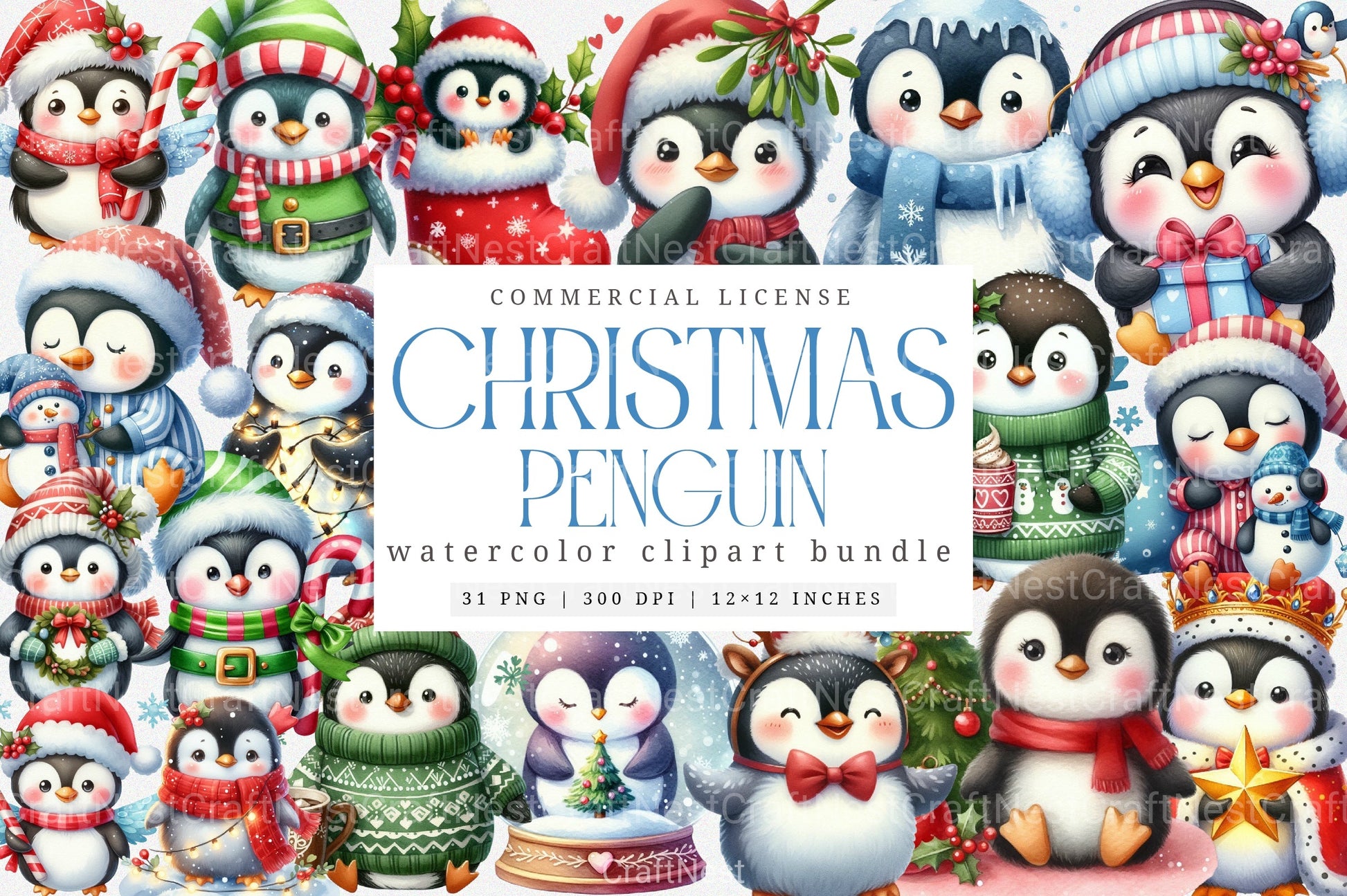 Winter Penguin Christmas Clipart Bundle - CraftNest - Digital Crafting and Art