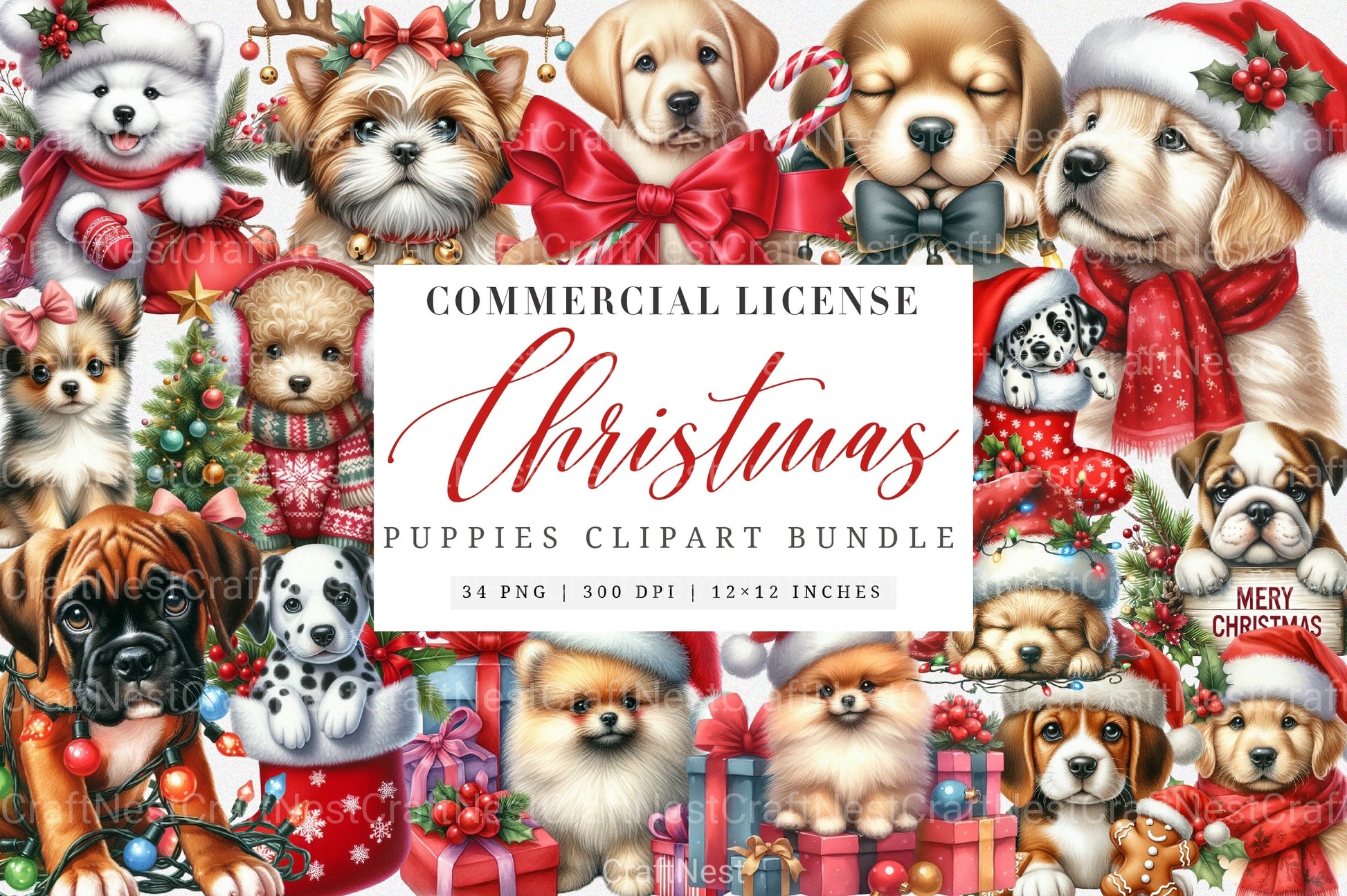 Christmas Puppies Clipart Bundle - CraftNest - Digital Crafting and Art