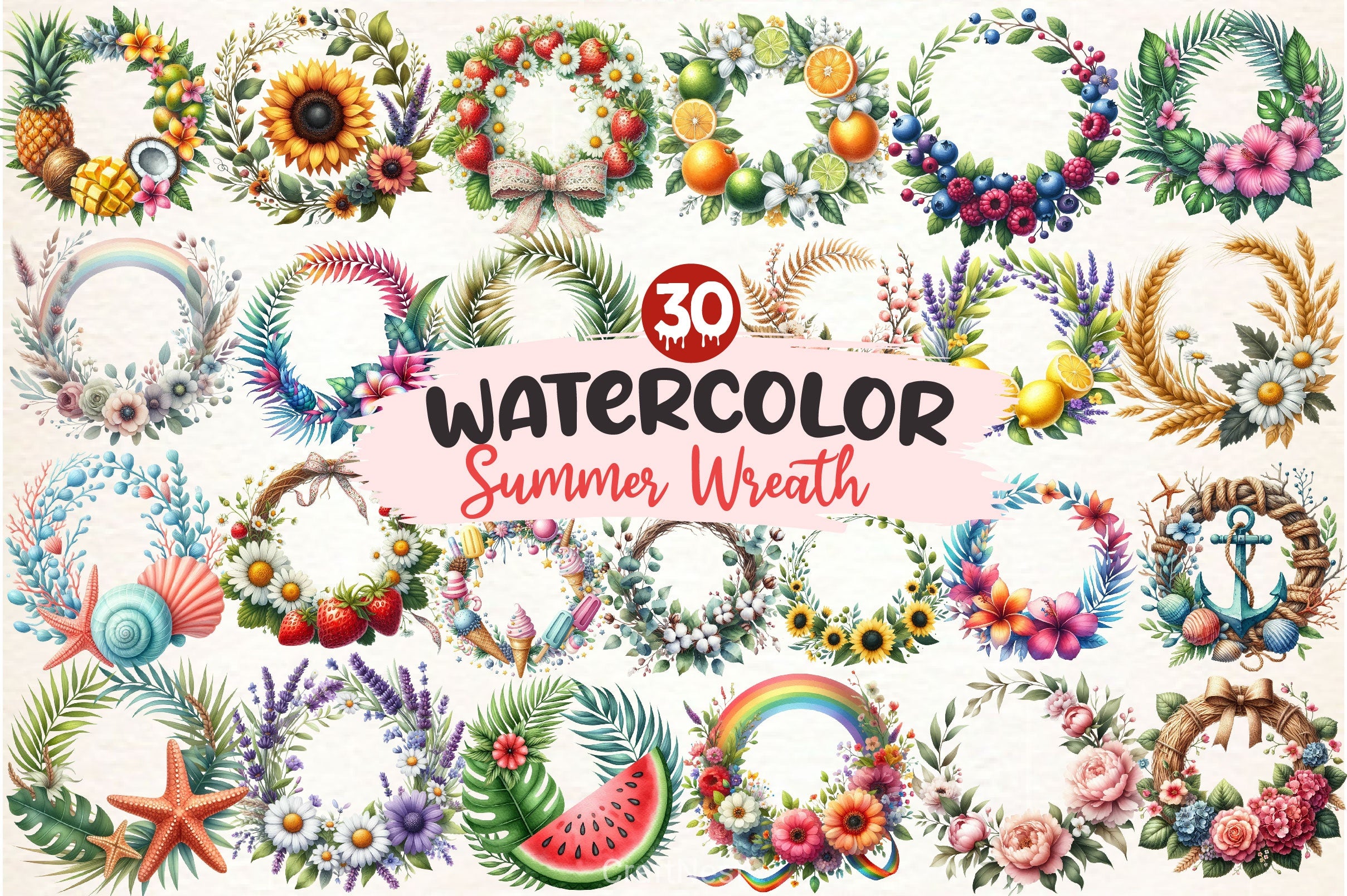 Summer Wreath Clipart Bundle - CraftNest - Digital Crafting and Art