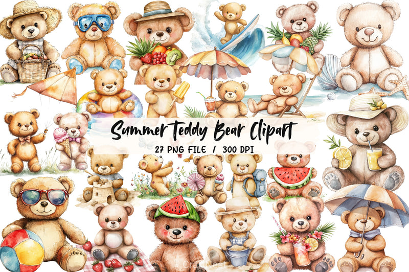 Summer Teddy Bear Clipart Bundle 3 - CraftNest - Digital Crafting and Art