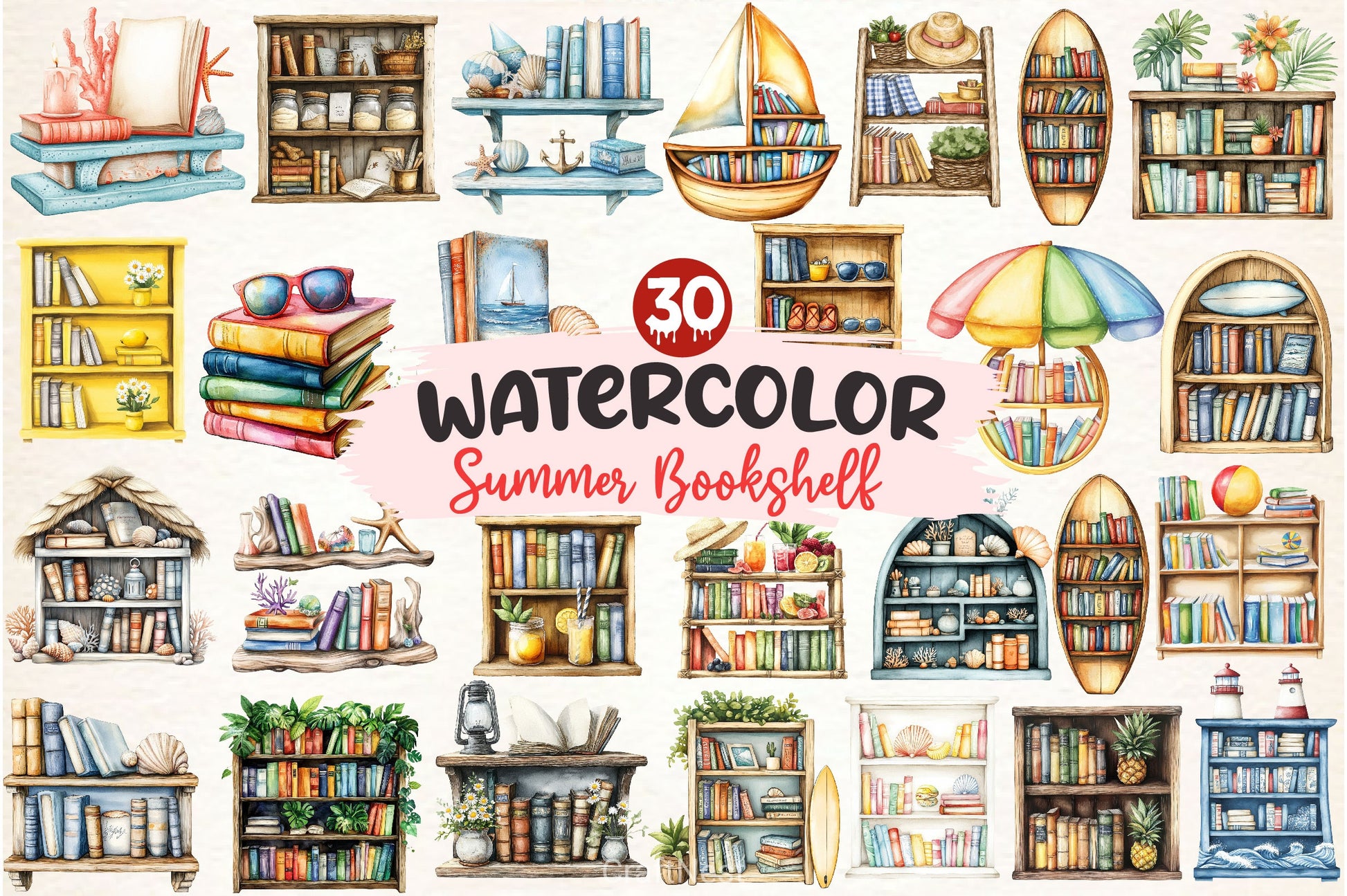 Summer Bookshelf Clipart Bundle 2 - CraftNest - Digital Crafting and Art