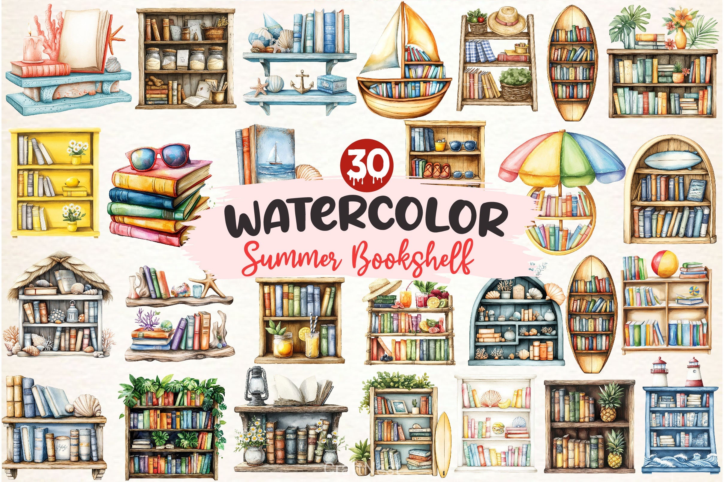 Summer Bookshelf Clipart Bundle 2 - CraftNest - Digital Crafting and Art