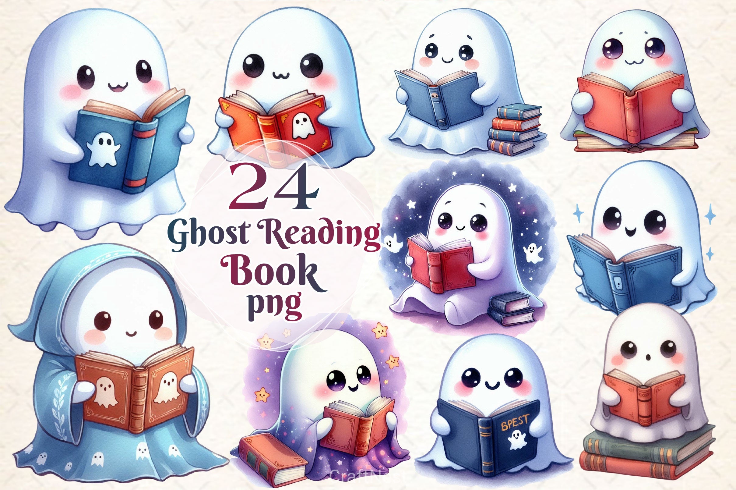 Ghost Reading Book Clipart Bundle 2 - CraftNest - Digital Crafting and Art