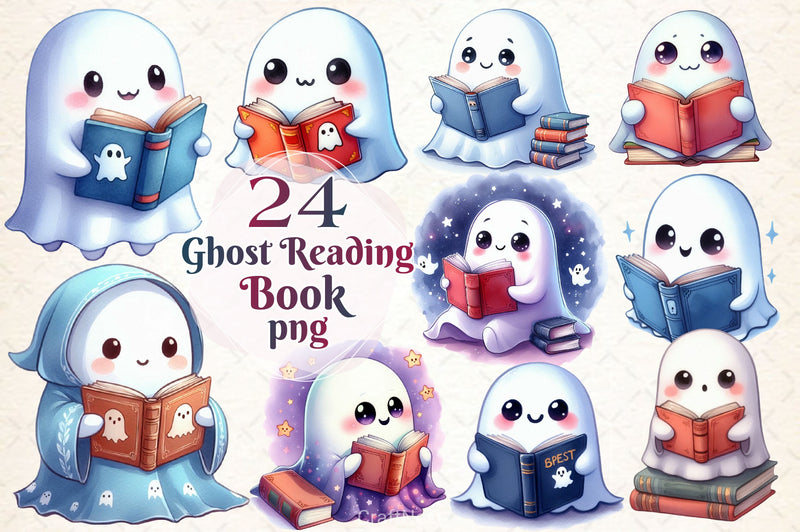 Ghost Reading Book Clipart Bundle 2 - CraftNest - Digital Crafting and Art