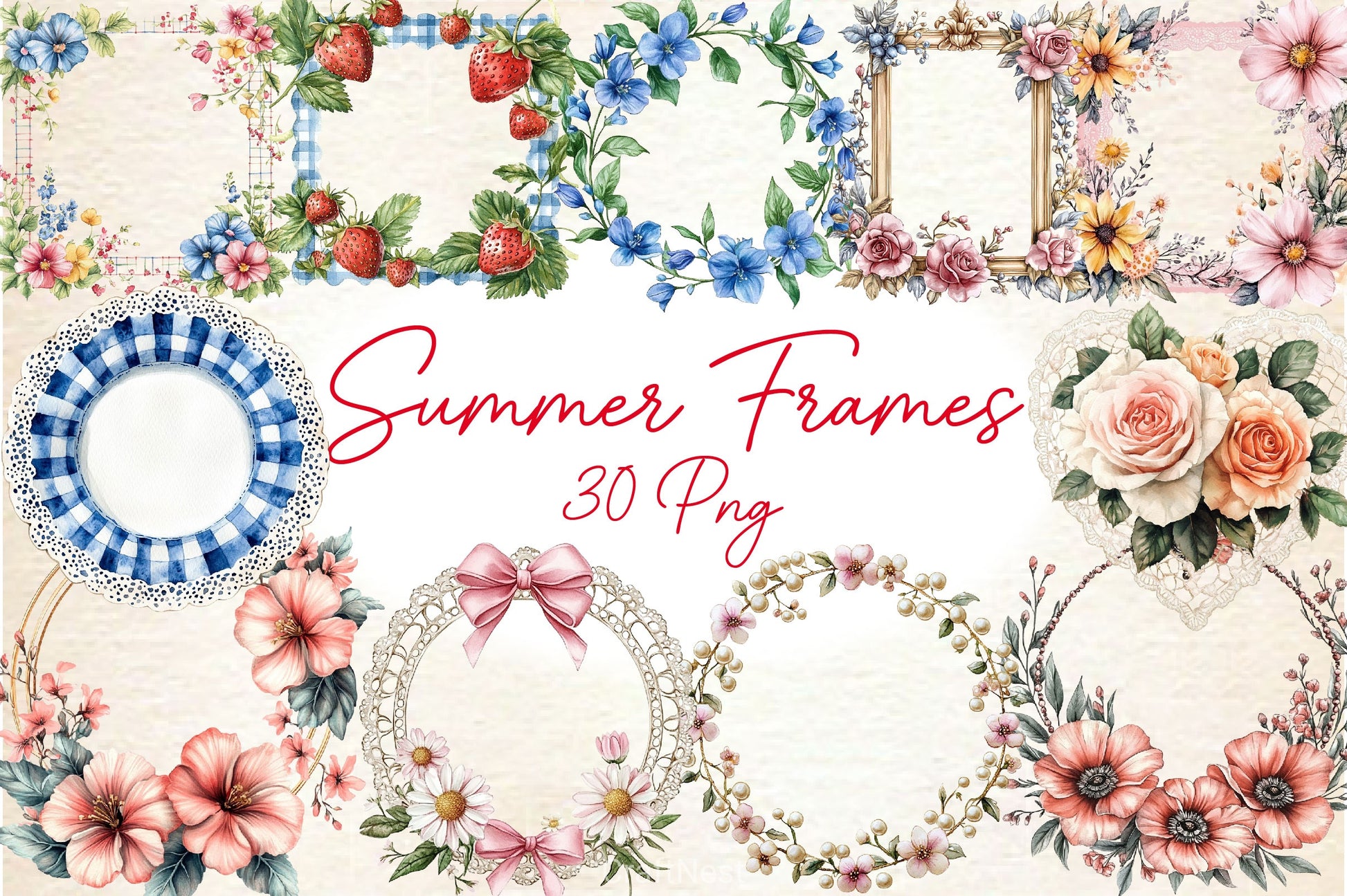 Summer Coquette Frames Borders Clipart Bundle - CraftNest - Digital Crafting and Art