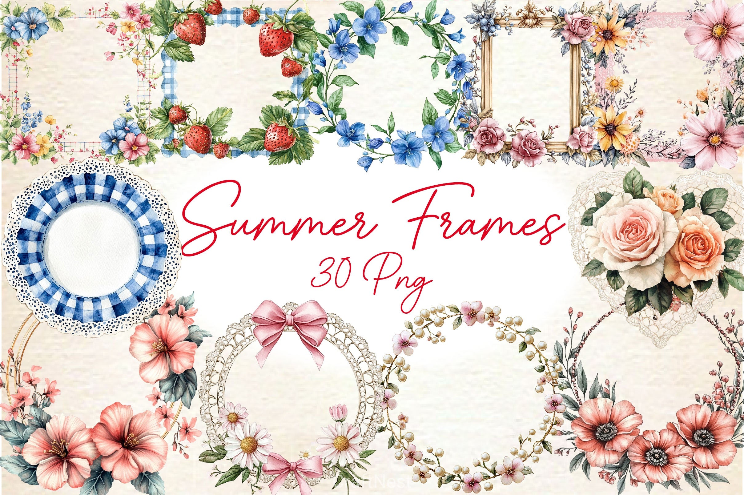 Summer Coquette Frames Borders Clipart Bundle - CraftNest - Digital Crafting and Art