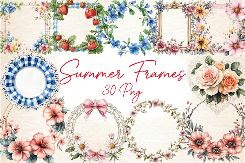 Summer Coquette Frames Borders Clipart Bundle - CraftNest - Digital Crafting and Art