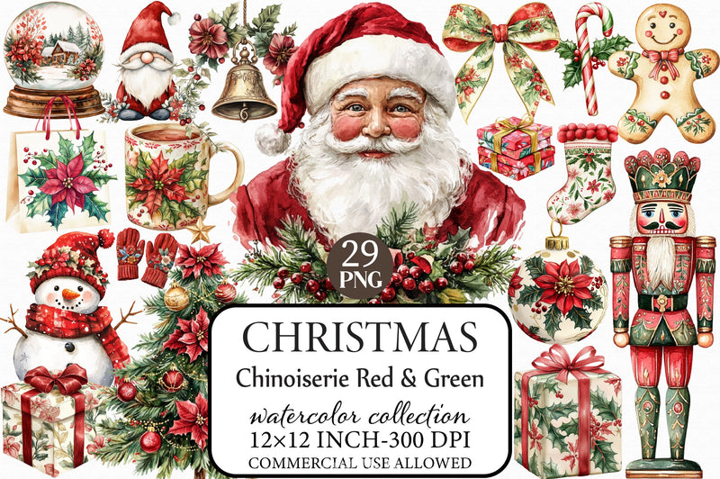 Chinoiserie Christmas Clipart Bundle 2 - CraftNest - Digital Crafting and Art