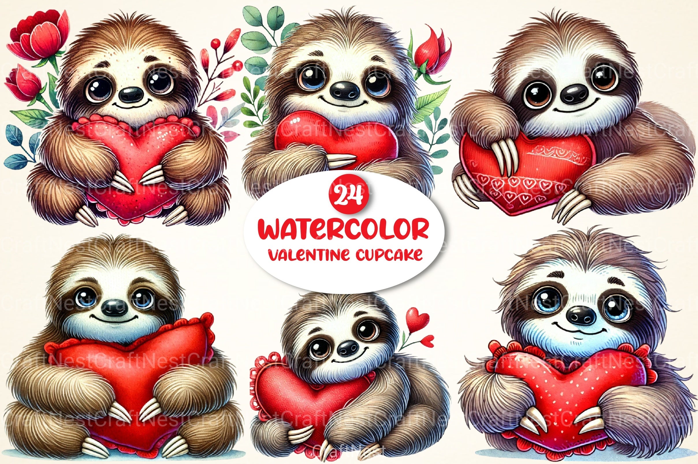 Valentine Sloth Clipart Bundle 1 - CraftNest - Digital Crafting and Art